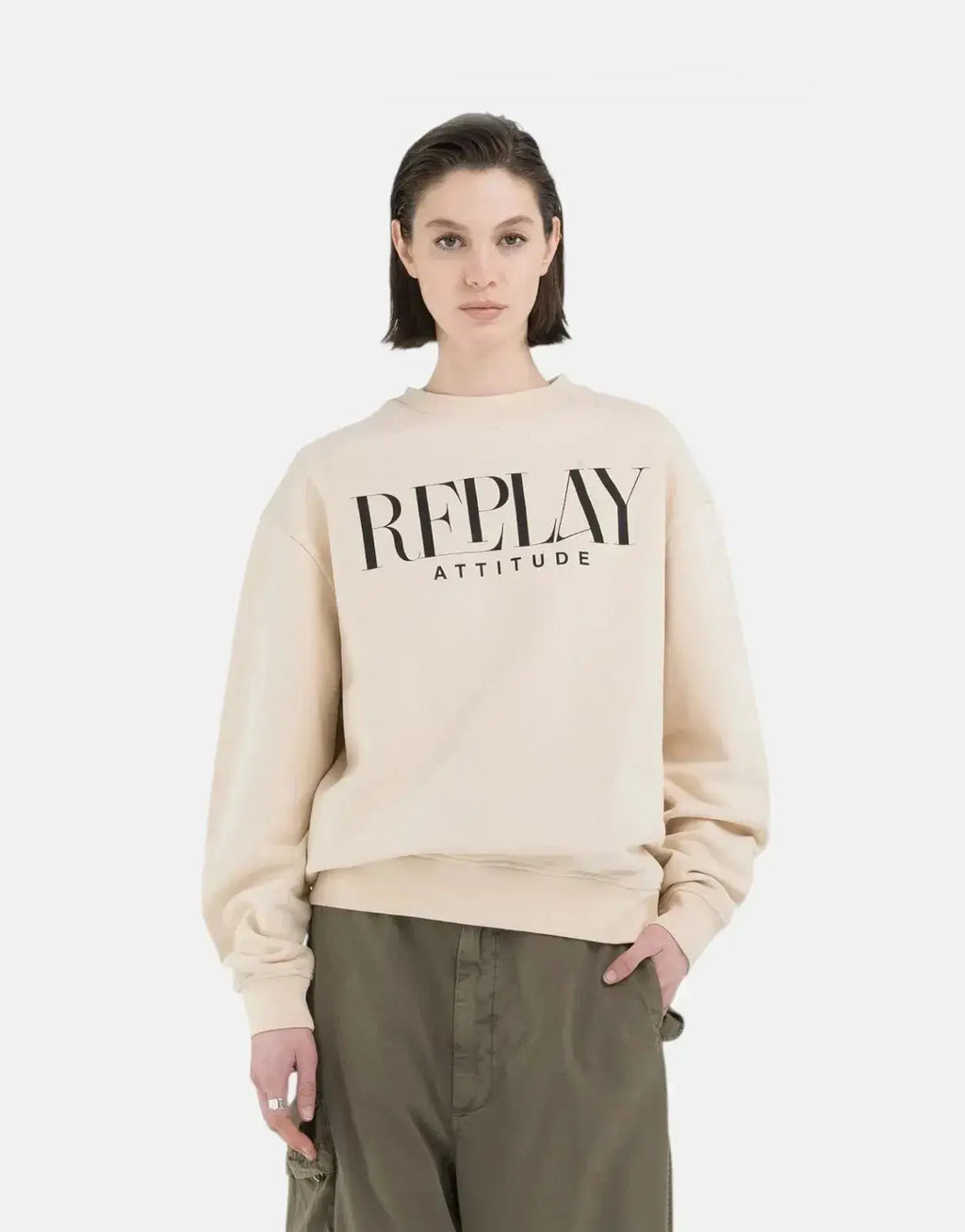 Replay Attitude Light Sand Oversized T-Shirt