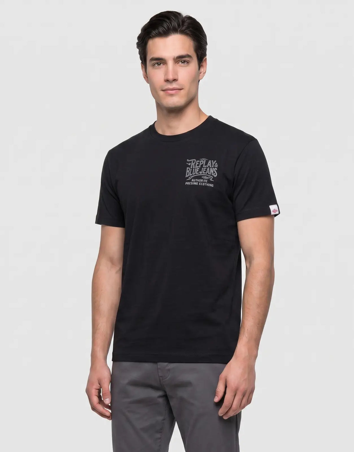Replay Blue Jeans Side Print Black T-Shirt