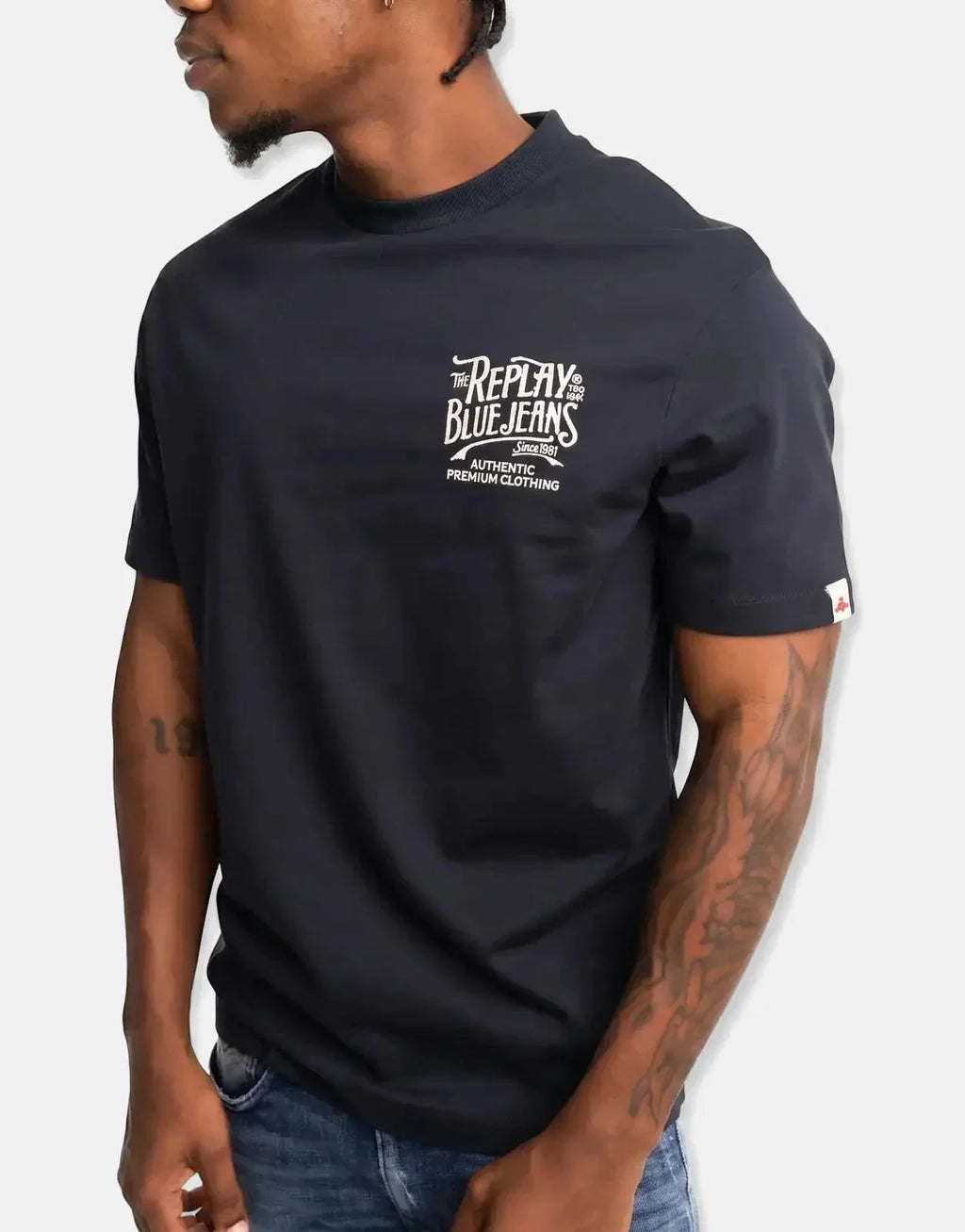 Replay Blue Jeans Side Stitch Print Deep Blue T-Shirt - view 2