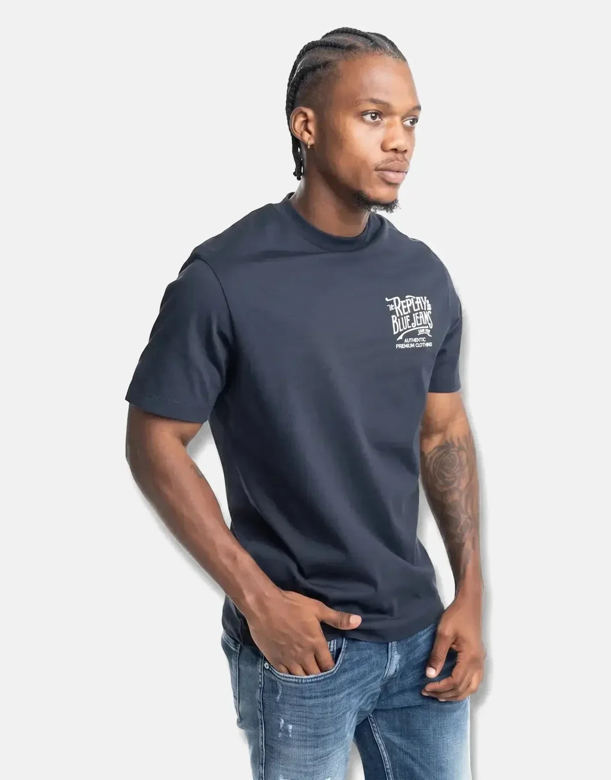 Replay Blue Jeans Side Stitch Print Deep Blue T-Shirt - view 4