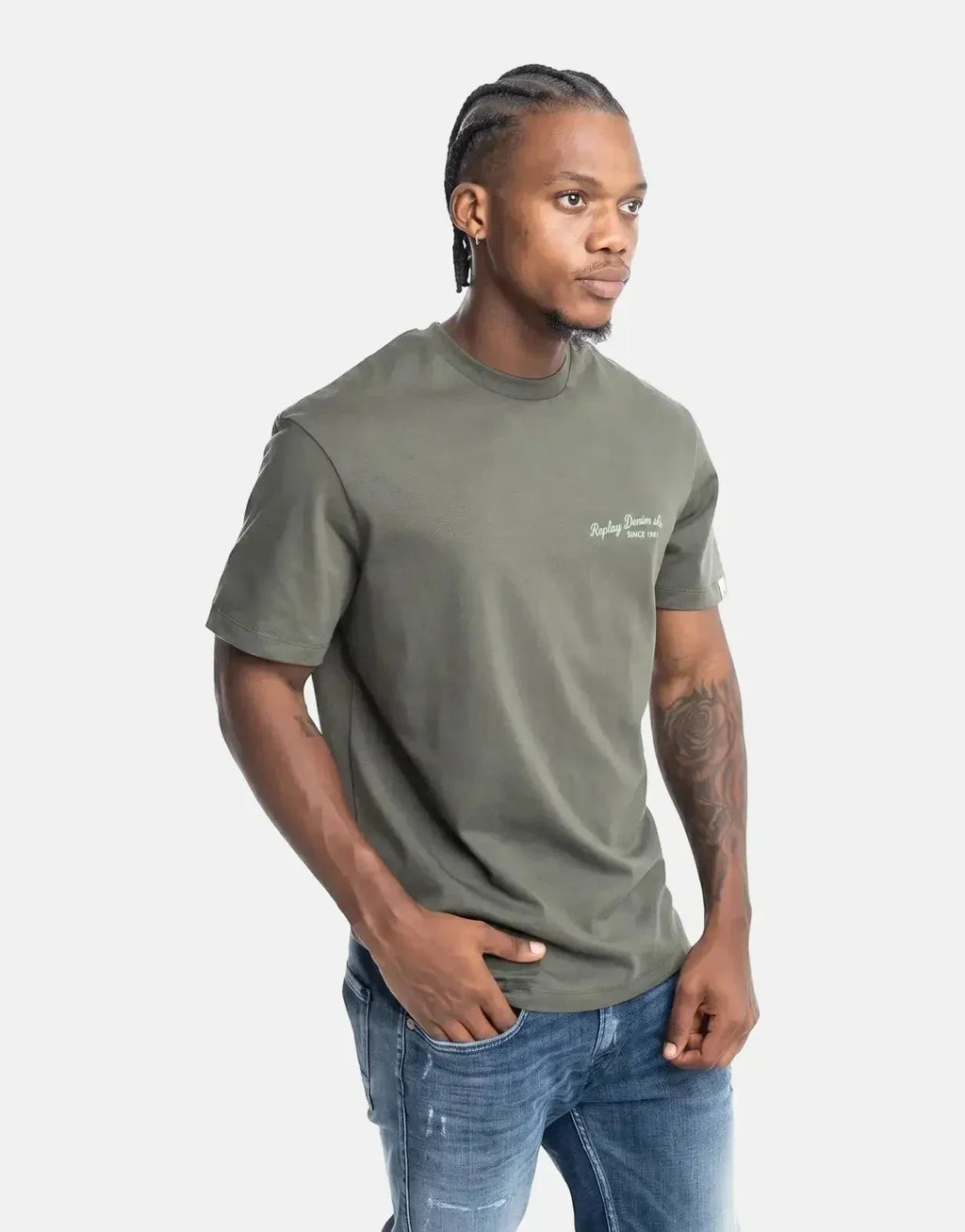 Replay Denim  CO Stitch Print Military Green T-Shirt - view 3