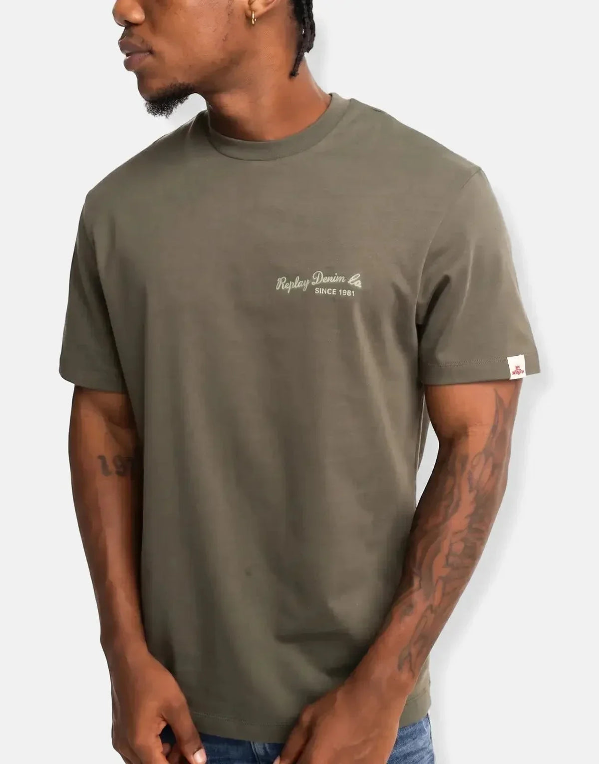 Replay Denim  CO Stitch Print Military Green T-Shirt - view 4