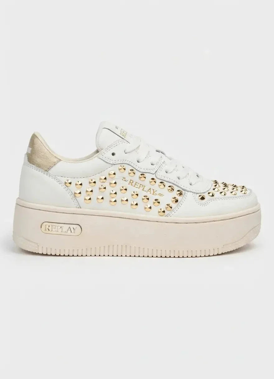 Replay Epic High Studs Off Wht Platinum Sneakers - view 4