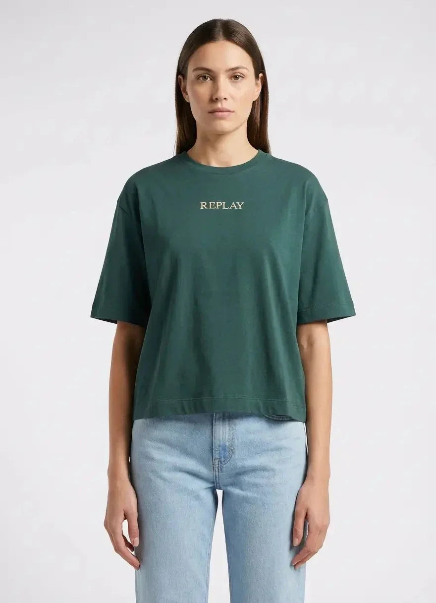 Replay Gold Trim Centre Logo Bottle Green T-Shirt