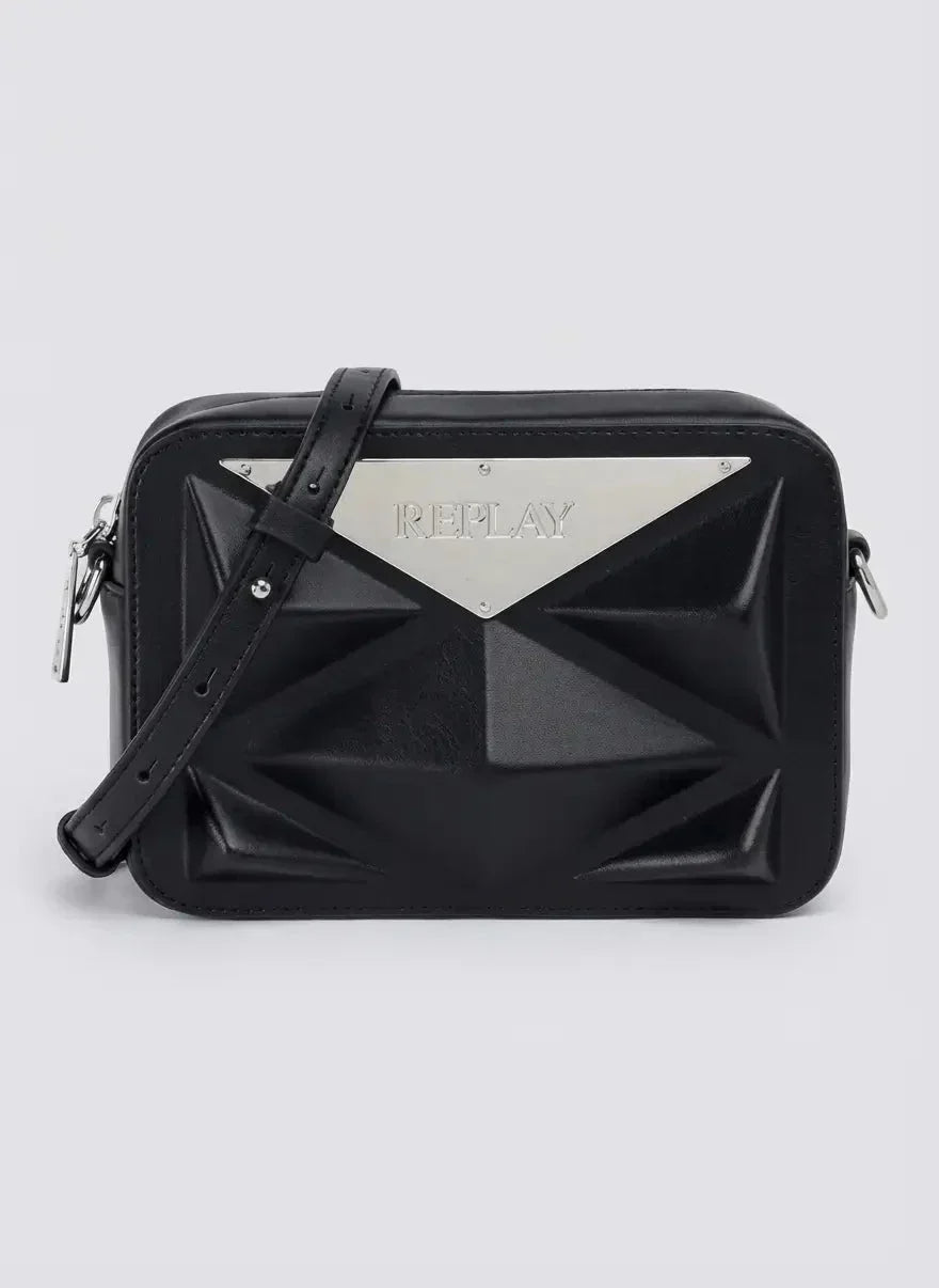 Replay Large Metal Diamond Black Crossbody Bag