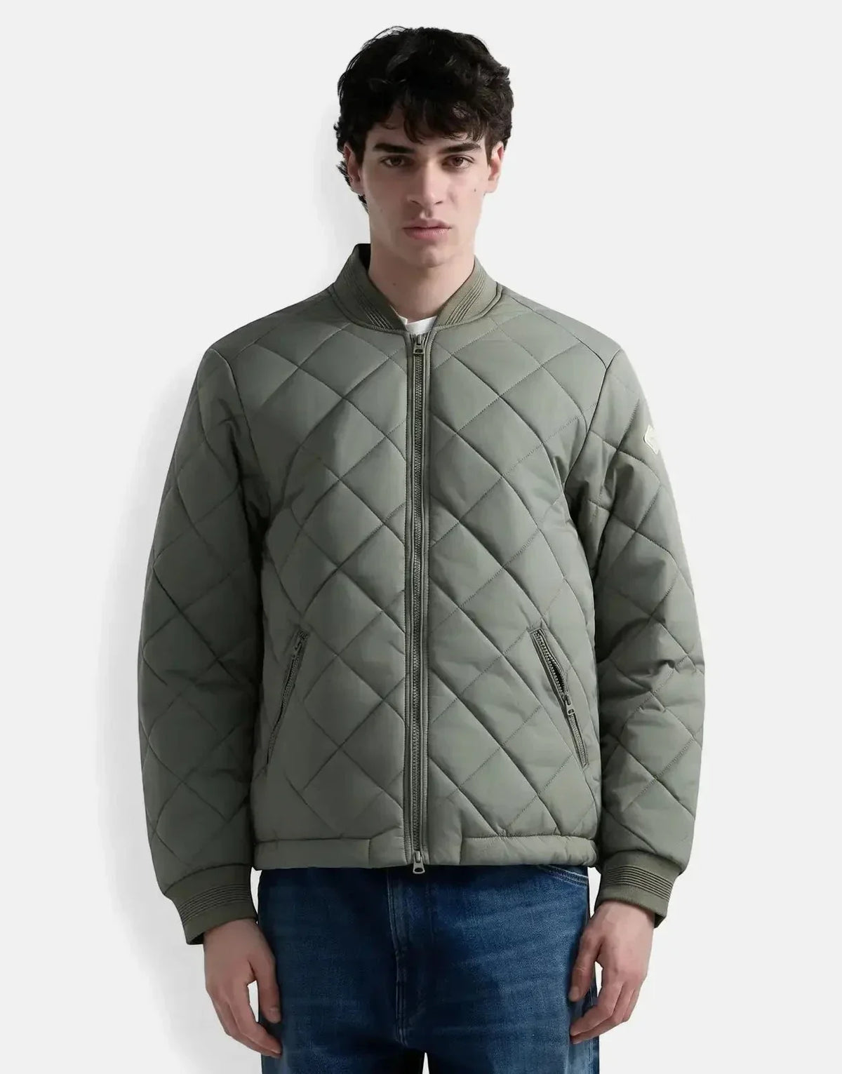 Replay Quilted Mud Green Jacket
