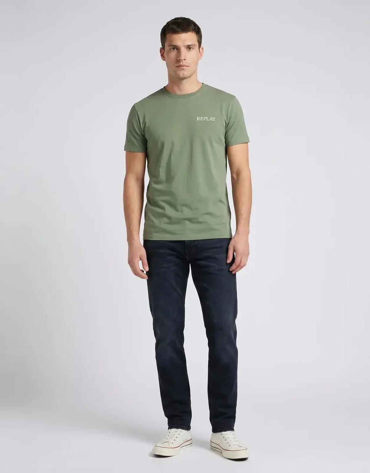 Replay Side Font Print Sage Green T-Shirt