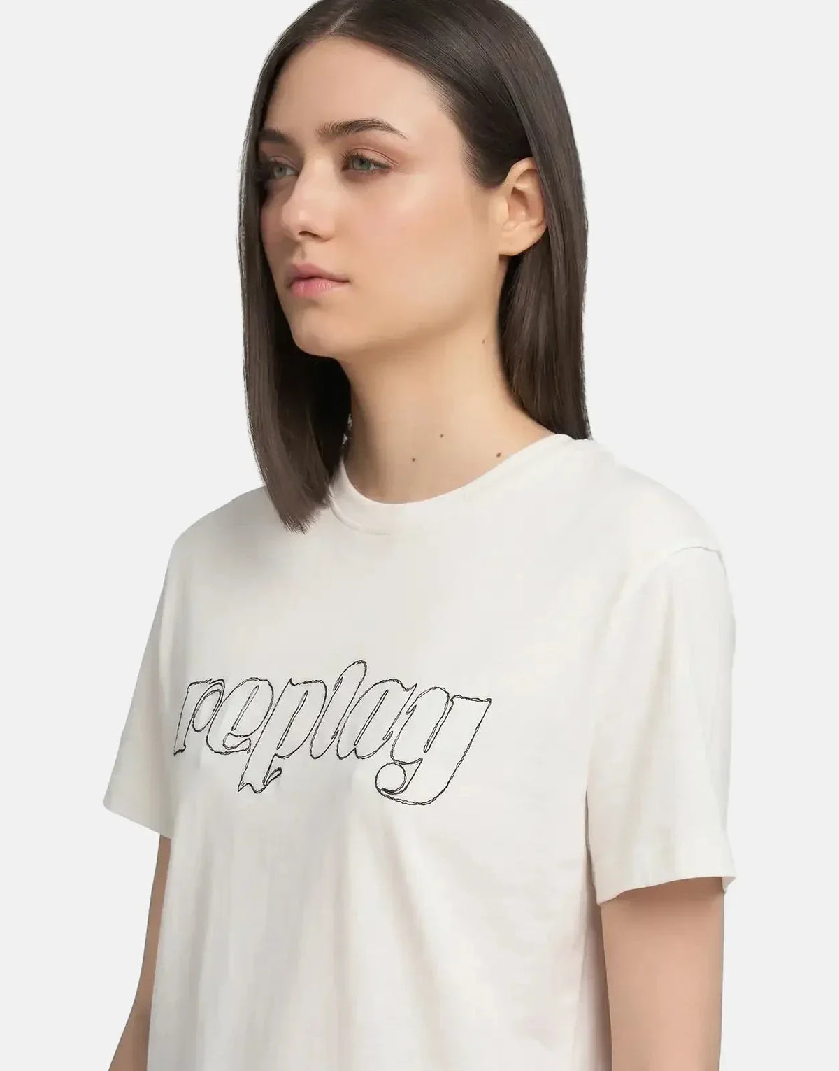 Replay Stitched Logo Font Natural White T-Shirt - view 3