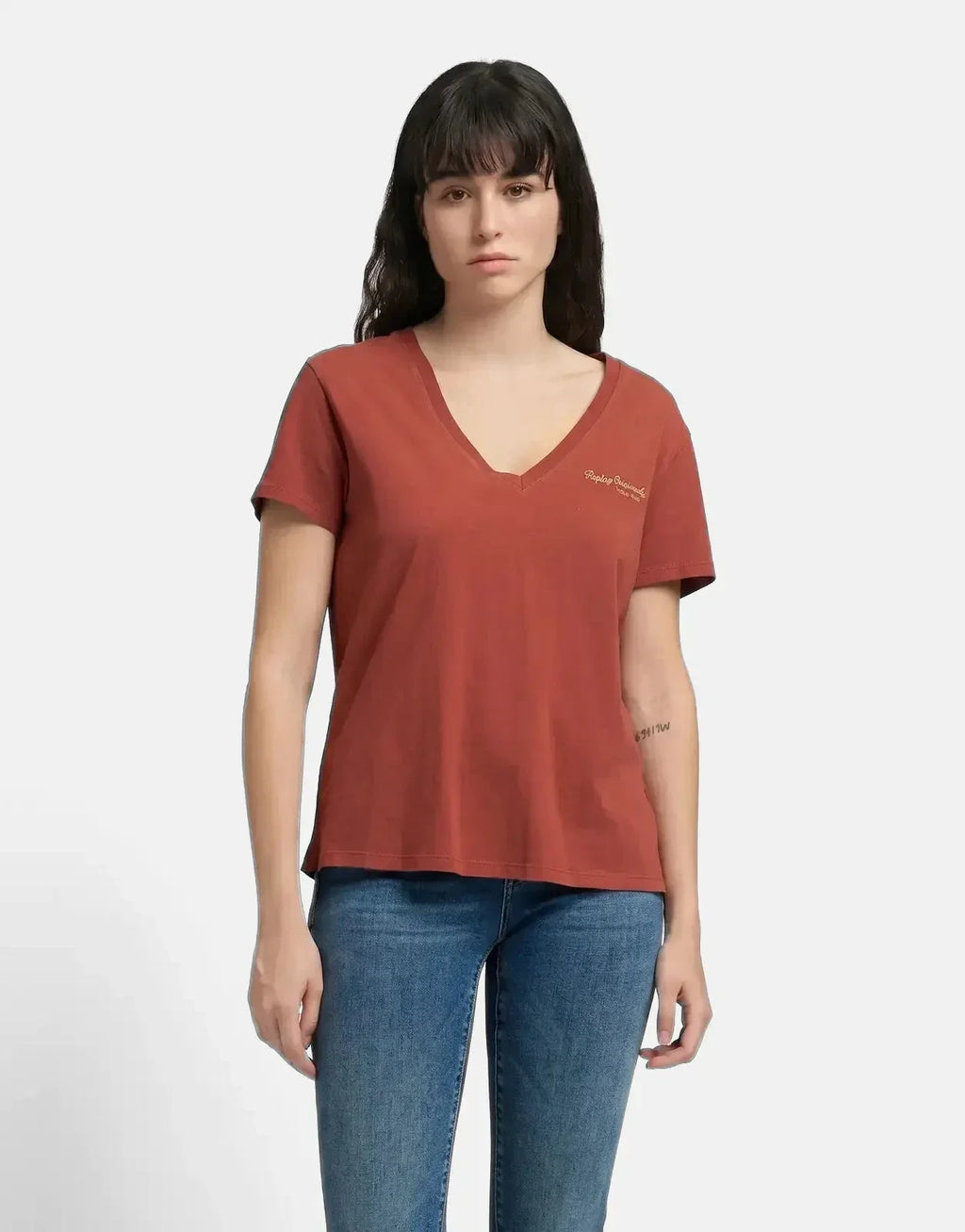 Replay V-Neck Brick Brown T-Shirt