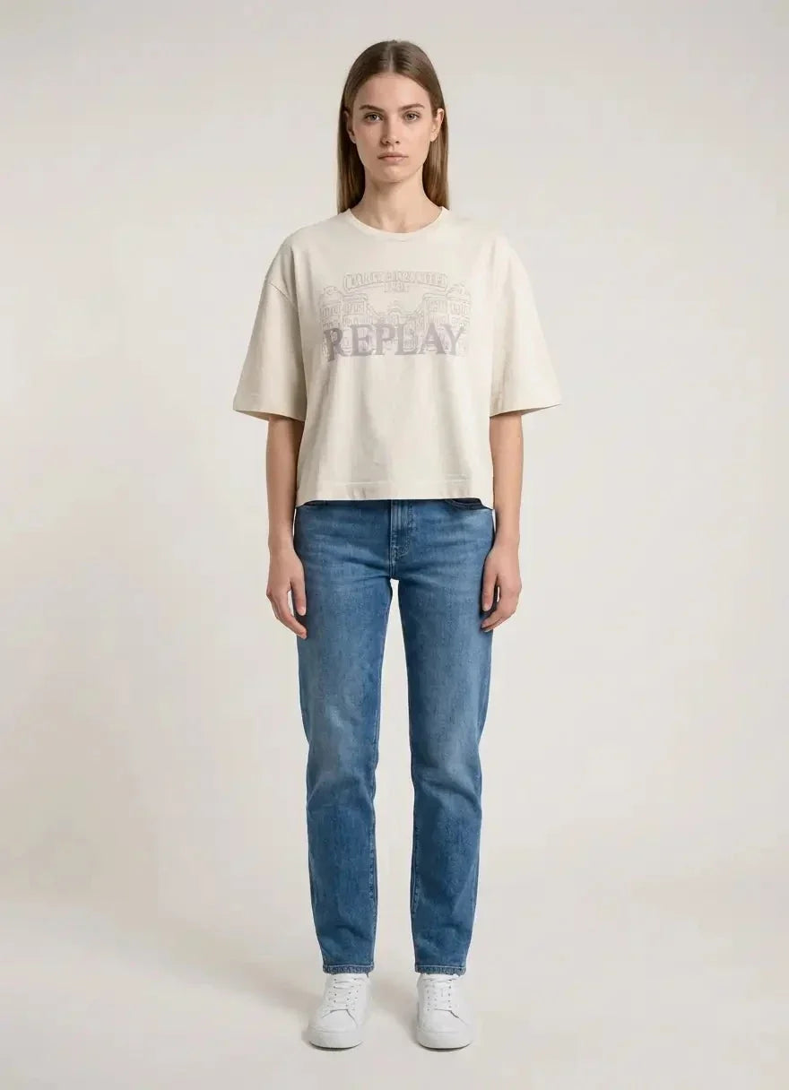 Replay Women Cropped Embossed Logo T-Shirt