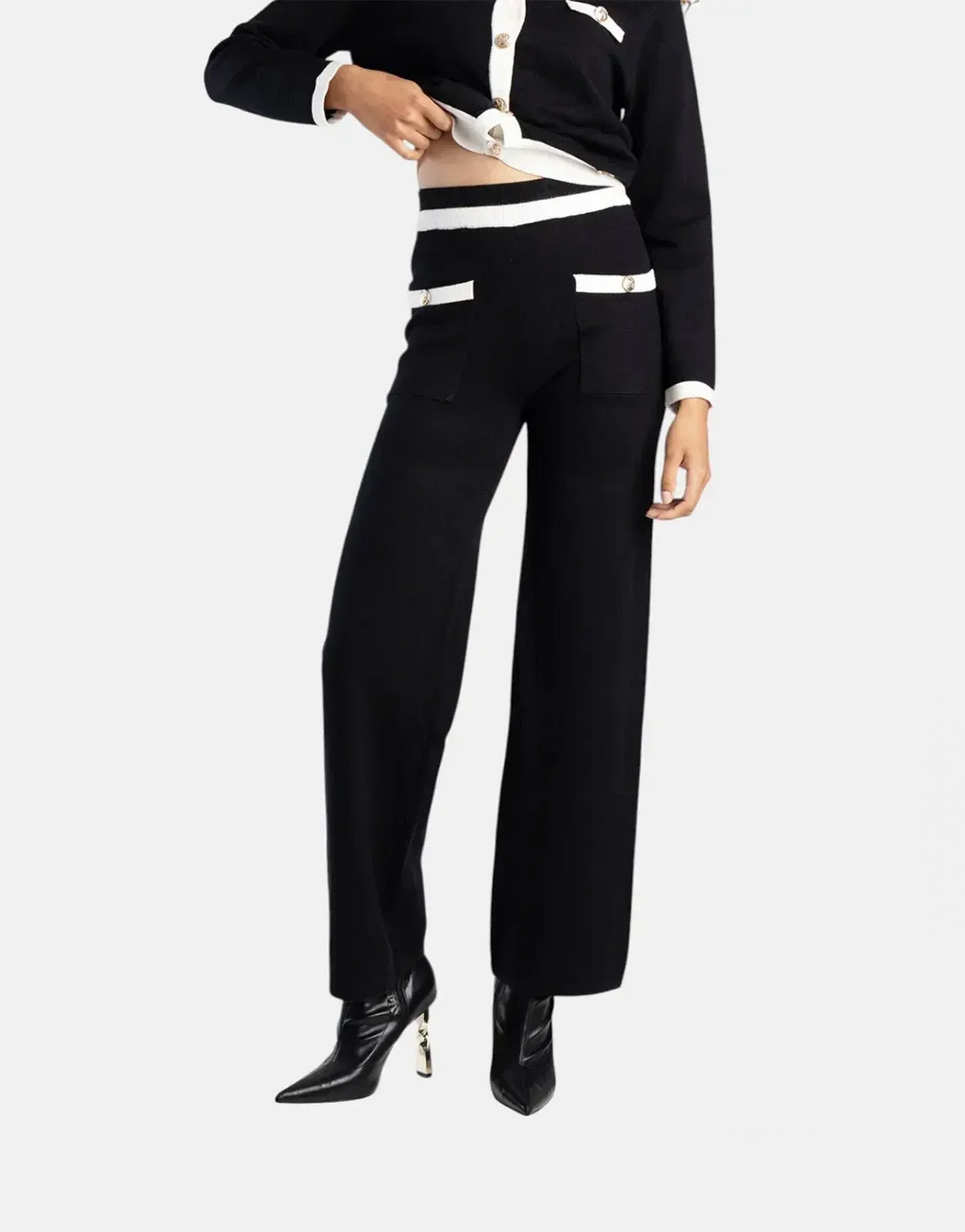 Sissy Boy Contrasted Wide-Leg Knit White/Black Pants