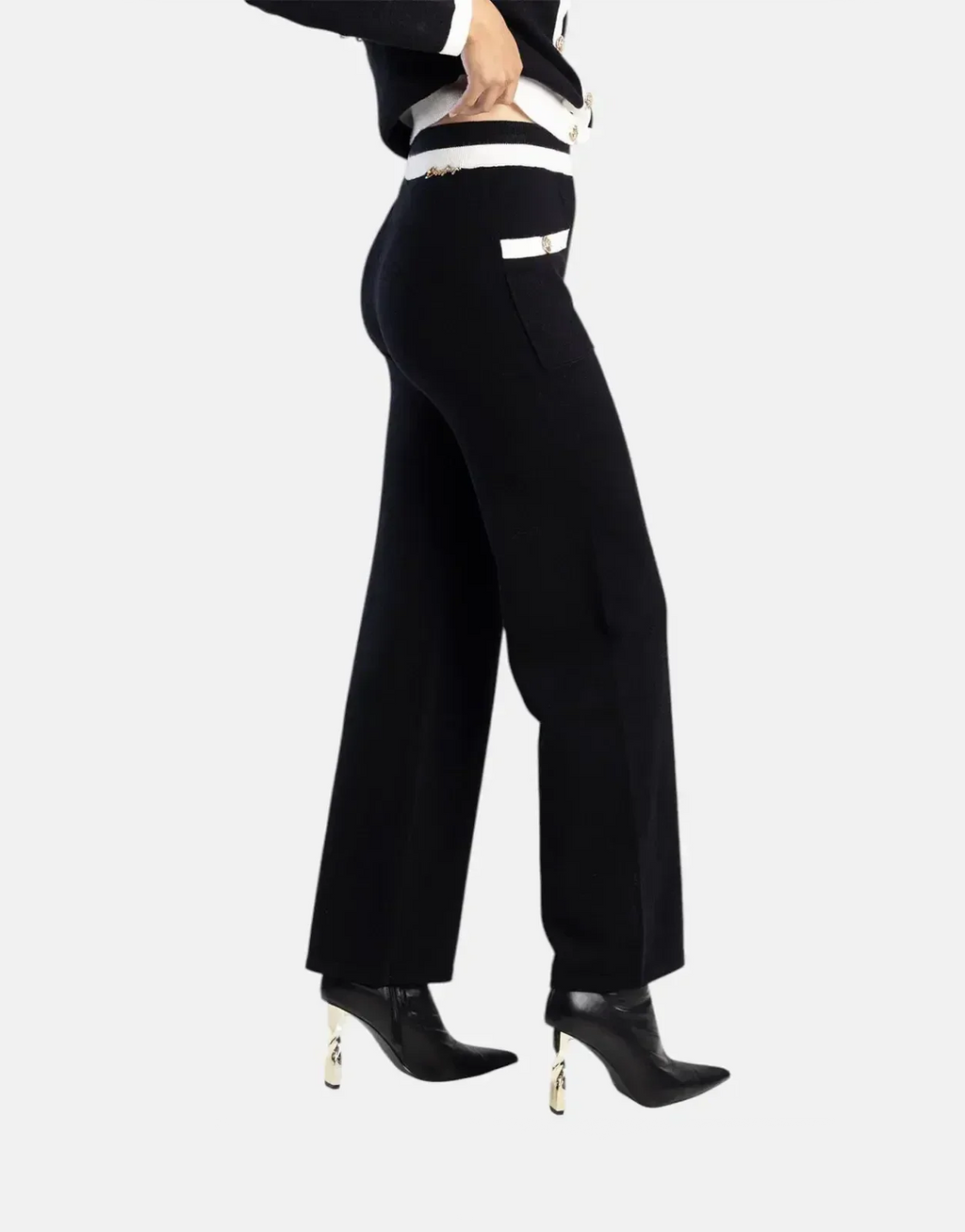 Sissy Boy Contrasted Wide-Leg Knit White/Black Pants - view 2