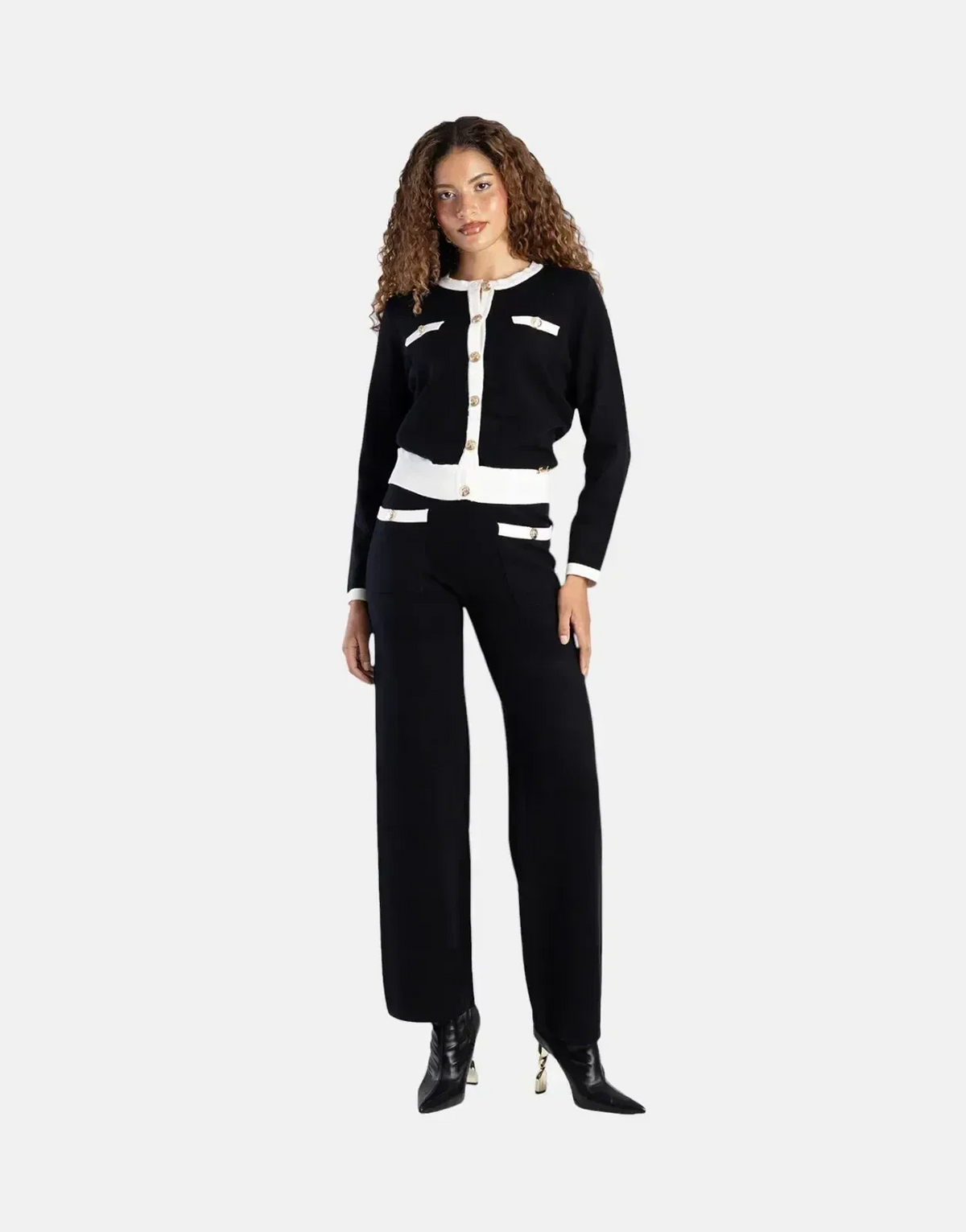 Sissy Boy Contrasted Wide-Leg Knit White/Black Pants - view 4