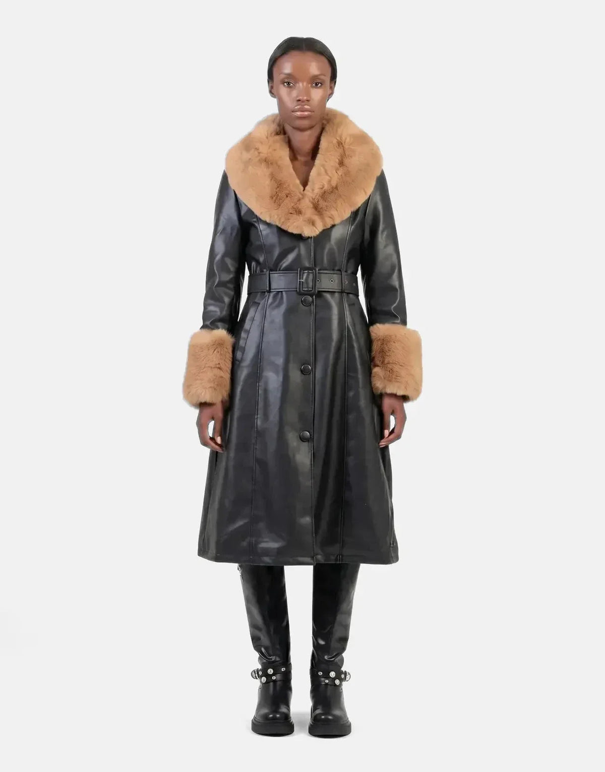 Sissy Boy Deal Breaker Faux Fur-Trimmed Black/Brown Coat