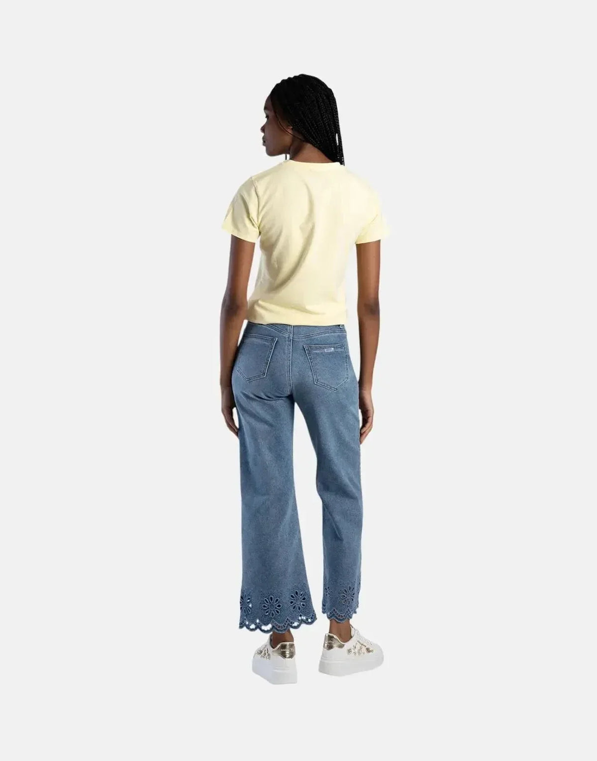 Sissy Boy Flower Embroidery Bling Logo Pale Yellow Top - view 2