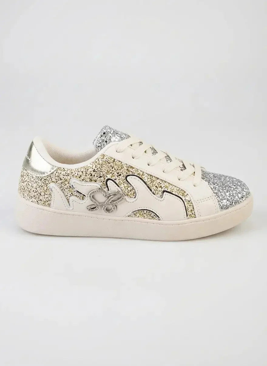 Sissy Boy Marguerite All Over Glitter Cream Sneakers