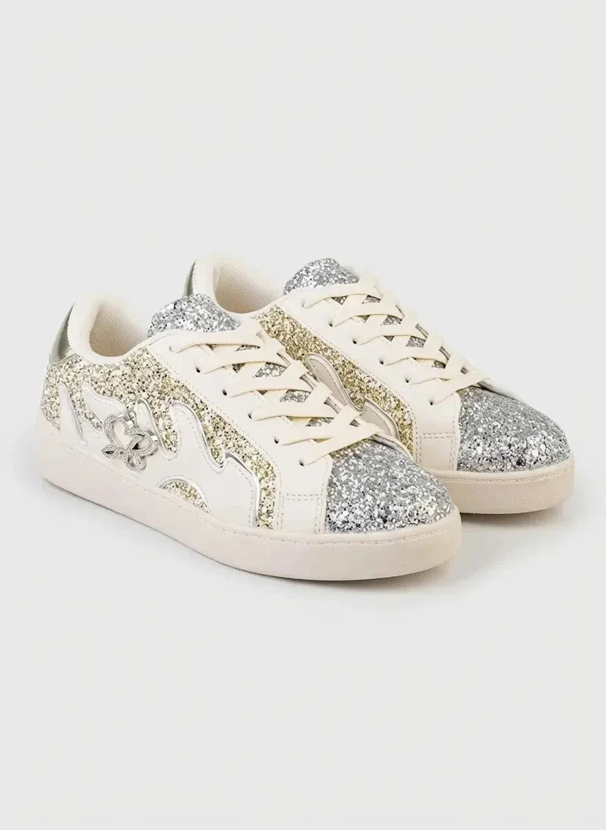 Sissy Boy Marguerite All Over Glitter Cream Sneakers - view 2