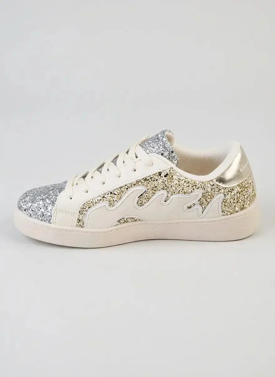 Sissy Boy Marguerite All Over Glitter Cream Sneakers - view 3