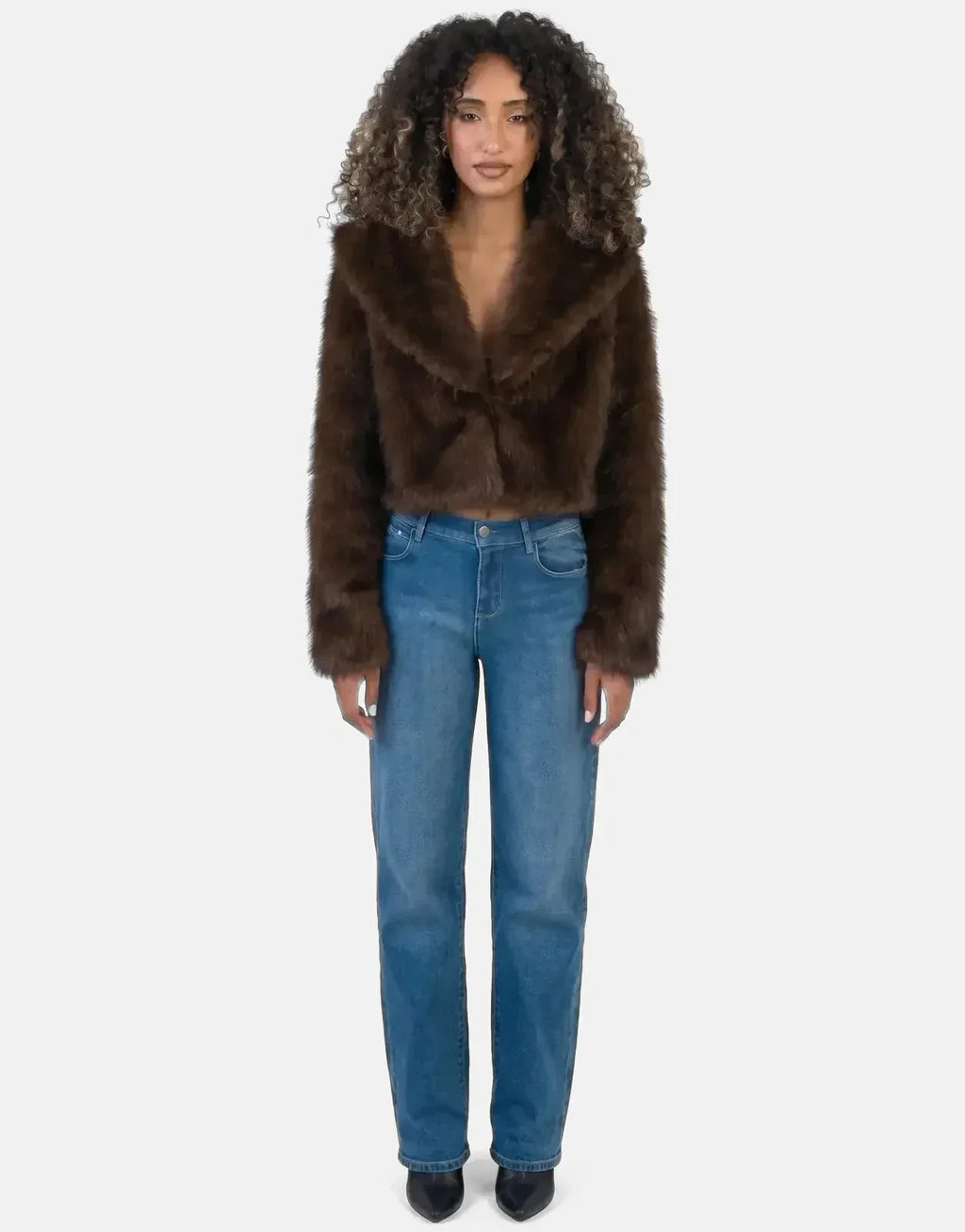 Sissy Boy Needing Me Faux Fur Cropped Brown Jacket - view 2