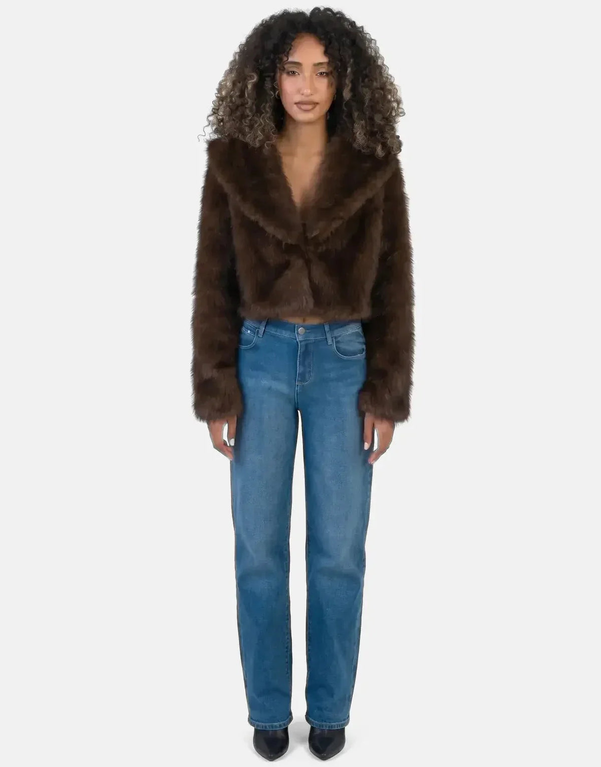 Sissy Boy Needing Me Faux Fur Cropped Brown Jacket - view 2