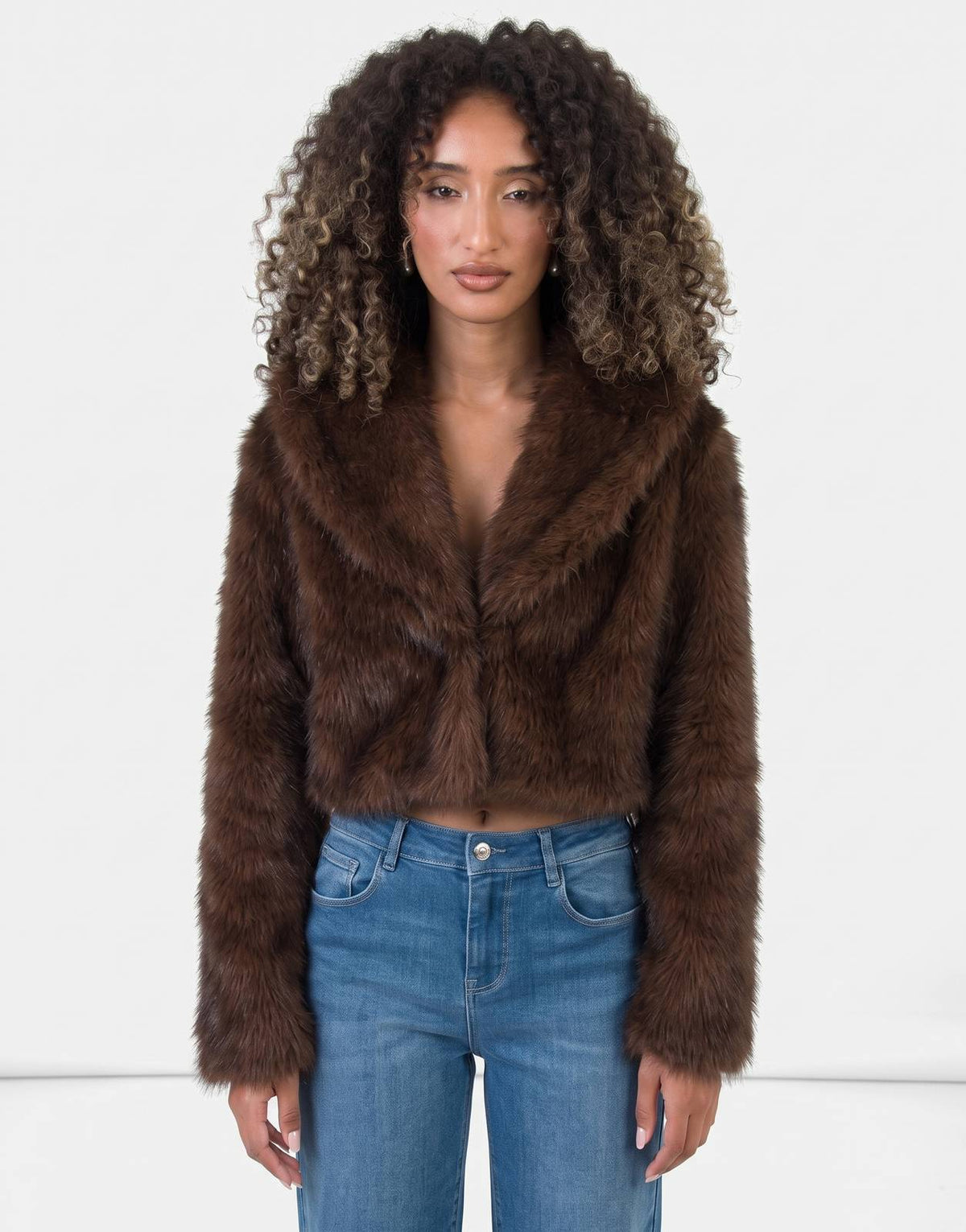 Sissy Boy Needing Me Faux Fur Cropped Brown Jacket