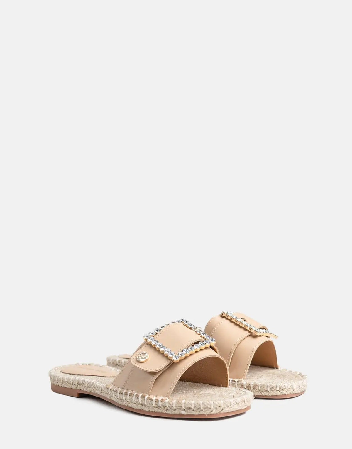 Sissy Boy Flat Espadrille Sandal Bling Buckle Beige - view 2