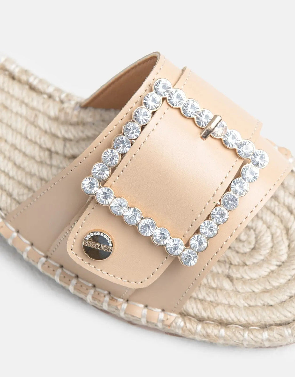 Sissy Boy Flat Espadrille Sandal Bling Buckle Beige - view 4