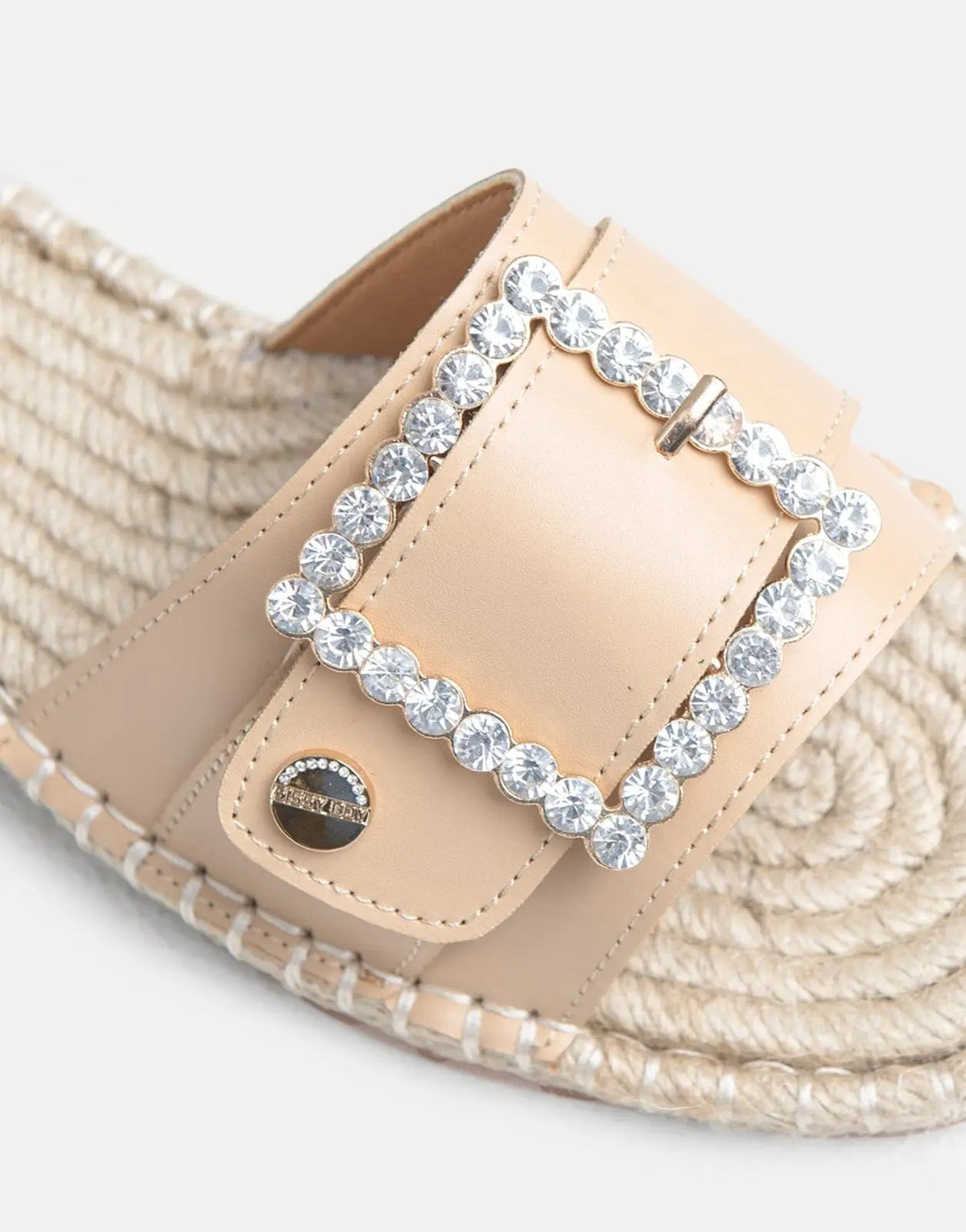 Sissy Boy Flat Espadrille Sandal Bling Buckle Beige - view 4