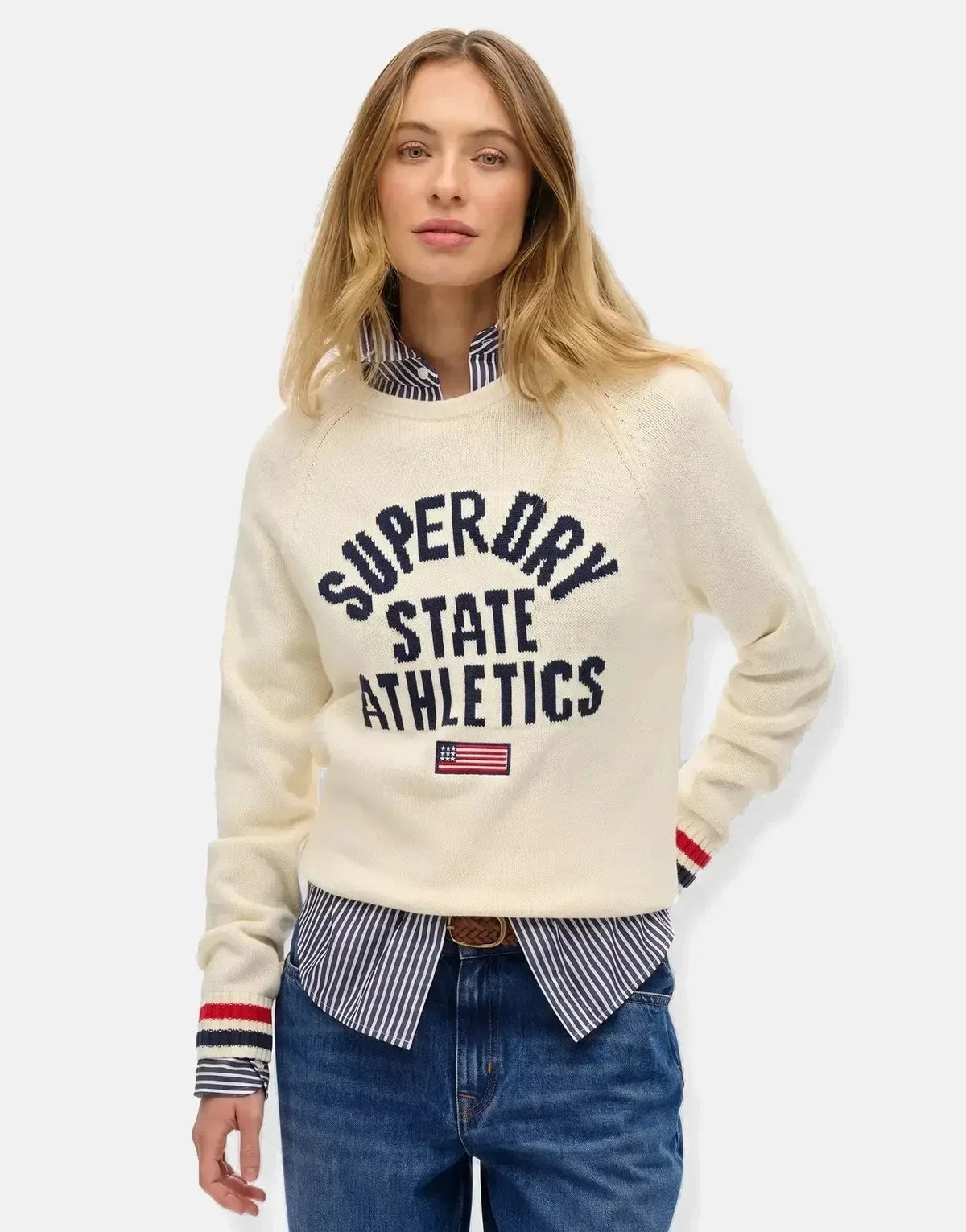 Superdry Slouchy Intarsia Graphic Desert Bone Offwhite Knitwear