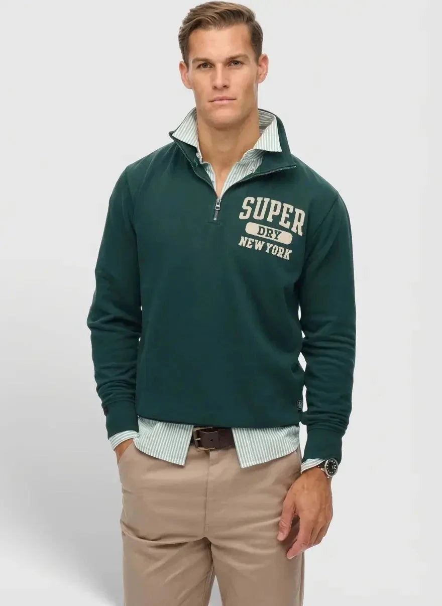 Superdry Vintage Athletic Zip Henley Eagle Green Sweatshirt