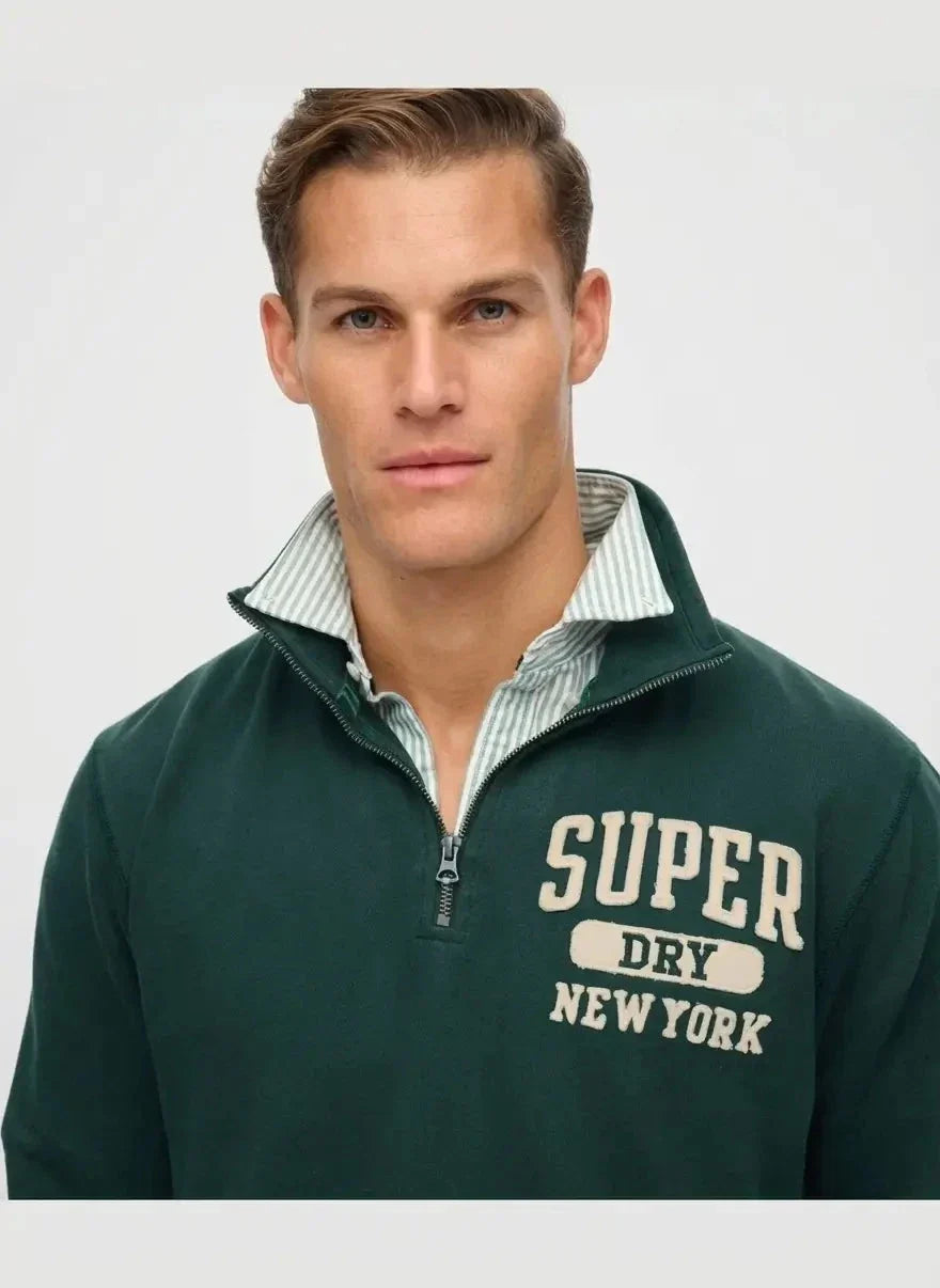 Superdry Vintage Athletic Zip Henley Eagle Green Sweatshirt - view 3