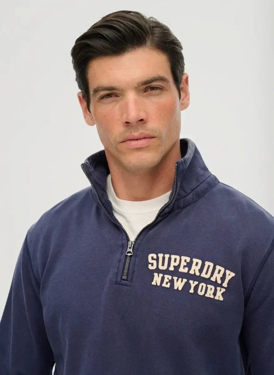 Superdry Vintage Athletic Zip Henley Lauren Navy Sweatshirt - view 3