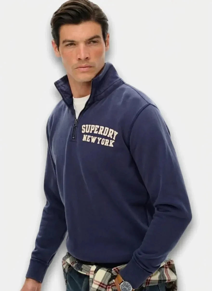 Superdry Vintage Athletic Zip Henley Lauren Navy Sweatshirt - view 6